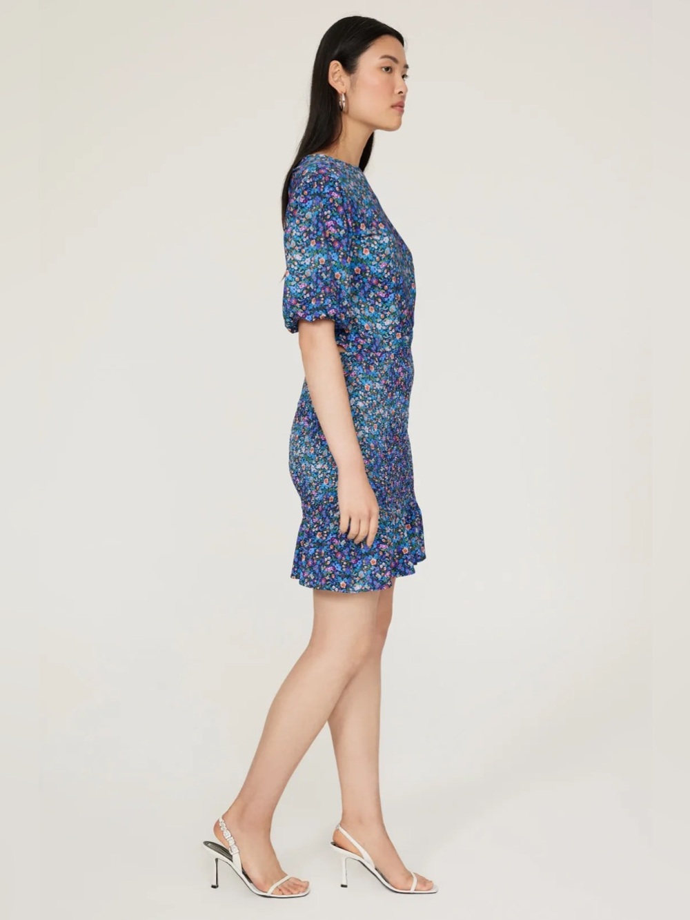 Sandro Paris "Pinelle" Smocked Floral Open Back Mini Dress - Picture 3 of 8